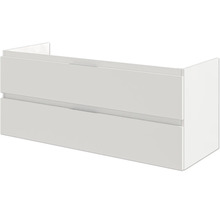 Weißer Waschbeckenunterschrank mit zwei Schubladen für das Badezimmer.