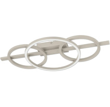 Moderne LED-Deckenleuchte mit drei überlappenden Ringelementen und einem horizontalen Stab.