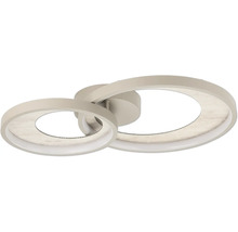 Moderne Deckenleuchte mit zwei ineinandergreifenden Ringen.