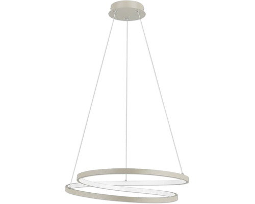 Moderne LED-Pendelleuchte in Spiralform mit ringförmigem Design und kreisförmiger Deckenhalterung.