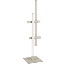 Moderne LED-Stehleuchte in Beige, minimalistisches Design mit vertikalen und horizontalen Quadratrohren auf einem quadratischen Fuß.