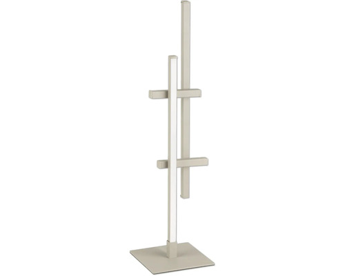 Moderne LED-Stehleuchte in Beige, minimalistisches Design mit vertikalen und horizontalen Quadratrohren auf einem quadratischen Fuß.