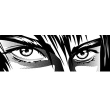 Grafisches Wandbild mit einer Nahaufnahme von Augen im Comic-Stil.