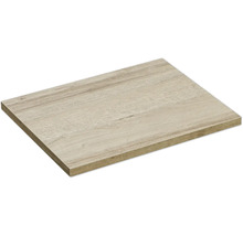 Rechteckiger Regalboden oder Möbelbauplatte aus Holzwerkstoff mit Holzmaserung.
