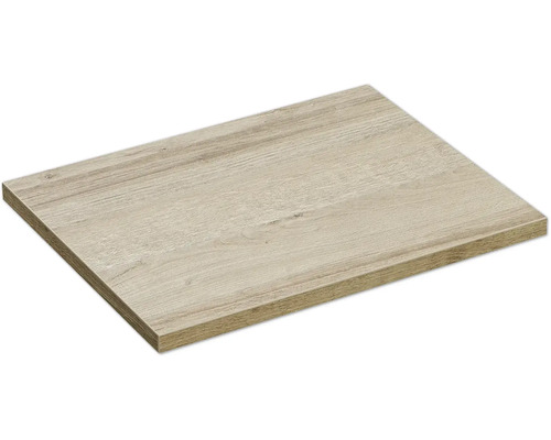 Rechteckiger Regalboden oder Möbelbauplatte aus Holzwerkstoff mit Holzmaserung.