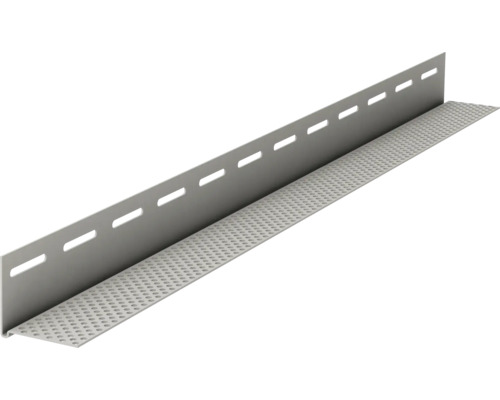 Lüftungsprofil in L-Form aus Metall mit Langlöchern und feiner Rundlochung.