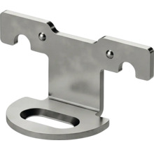 Metall-Montagewinkel mit Haken und ovaler Aussparung am Standfuß.