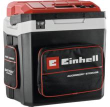Einhell Hybrid-Kühlbox mit Tragegriff, Flaschenöffner und Taschen für Akku und Zubehör.