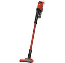 Einhell Akku-Stielsauger in Rot und Schwarz mit abnehmbarem Handteil und Bodendüse.