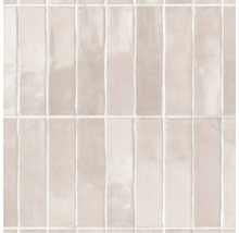 Rechteckige Wandfliesen mit glänzender Oberfläche, beige, in vertikaler Anordnung.