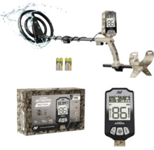 Minelab Metalldetektor X-Terra Intrepid Tactical mit Tarnmuster, wasserdichter Suchspule, digitalem Display, Batterien und Originalverpackung.