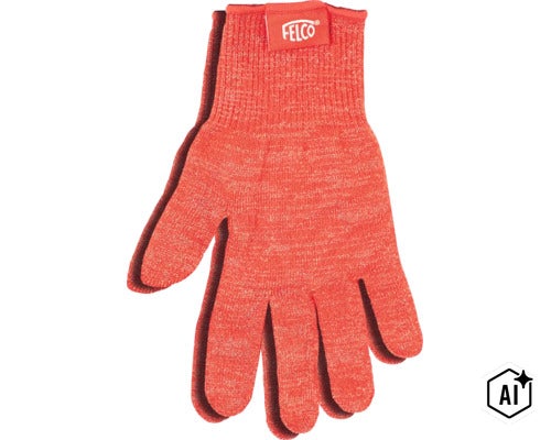 Gestrickter Arbeitshandschuh mit Felco Logo für Gartenarbeiten (Image AI modified or generated)