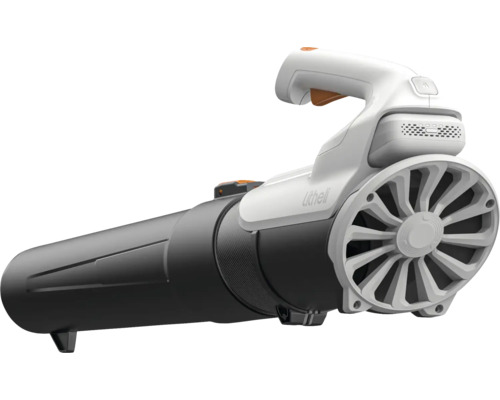 Litheli Laubbläser mit ergonomischem Handgriff, langem Blasrohr und seitlichem Lüfterrad.