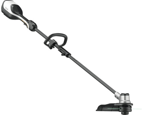 Litheli Akku-Rasentrimmer mit verstellbarem Rundumgriff, Metall-Schaft und Fadenspule.