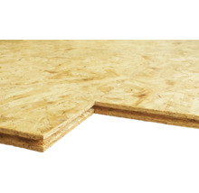 OSB-Platte mit Nut und Feder, Detailansicht der Holzwerkstoffplatte.