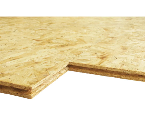 OSB-Platte mit Nut und Feder, Detailansicht der Holzwerkstoffplatte.