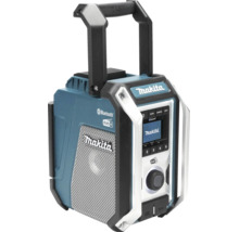 Robustes Baustellenradio mit Makita Logo, Bluetooth, DAB plus, Tragegriff und digitalem Display.