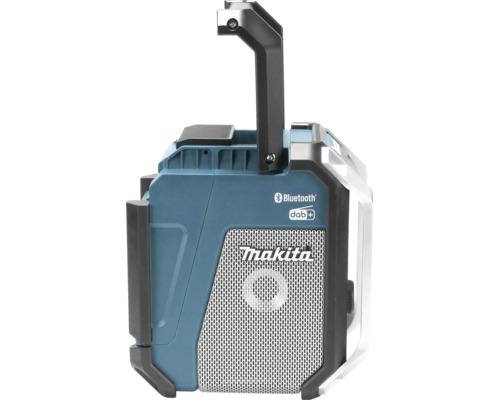 Makita Baustellenradio mit Bluetooth, DAB plus, Makita Logo und Tragegriff.