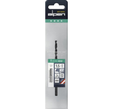 alpen HSS-Metallbohrer Metal Head, schwarz, 1,5 Millimeter Durchmesser, 40 Millimeter Länge, DIN 338, für Aluminium und Profilstahl, alpen Logo.