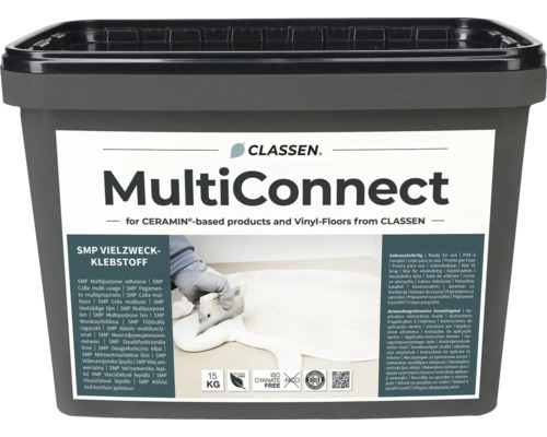 Classen Logo. Classen MultiConnect SMP Vielzweckklebstoff für Ceramin Produkte und Vinylböden. 15 Kilogramm Eimer. Isocyanatfrei und emissionsarm.