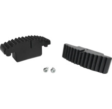 Spannbacken-Set aus Kunststoff mit geriffelter Oberfläche und zwei Schrauben.