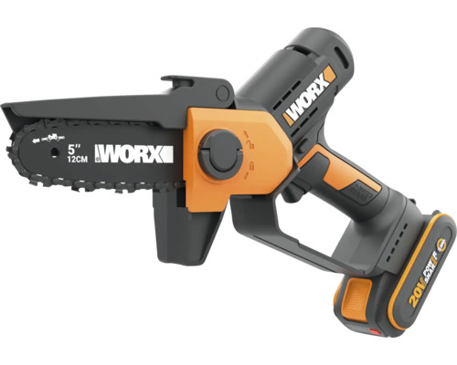 Worx Akku-Einhand-Kettensäge mit 20 Volt Akku und einer Schwertlänge von 12 Zentimetern