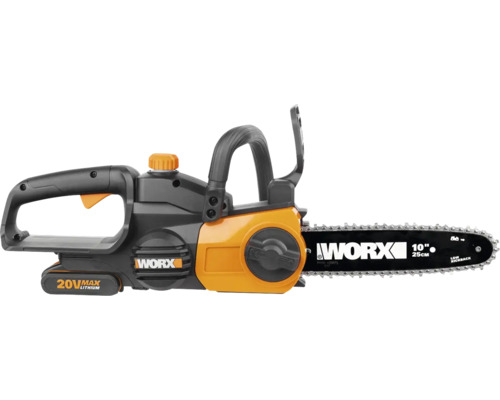 Akku-Kettensäge WORX 20 Volt mit einer Schwertlänge von 25 Zentimetern.