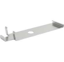 Wandanschlusskralle aus Metall mit Bohrung für Paneele und Profilhölzer.