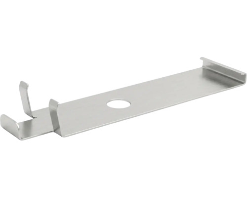 Wandanschlusskralle aus Metall mit Bohrung für Paneele und Profilhölzer.