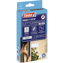 tesa Insect Stop Klett Fliegengitter Premium für Fenster, weiß, 100 mal 100 Zentimeter, inklusive Befestigungsband und Andrückhilfe.