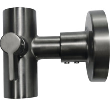 Handlaufhalter aus Metall in dunkler, gebürsteter Optik mit Wandflansch und Verstellhebel.