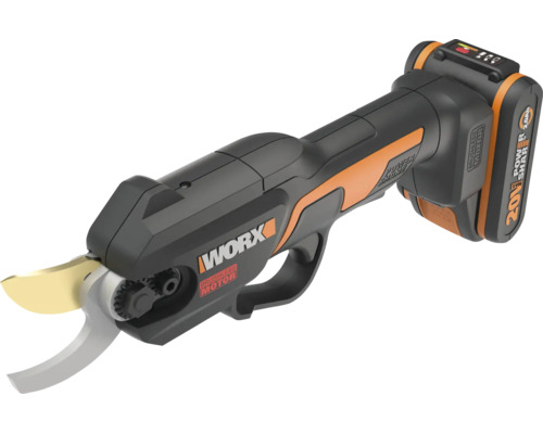 Worx Akku-Astschere mit bürstenlosem Motor und 20 Volt Akku für die Gartenarbeit.