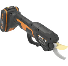 Worx Akku-Astschere mit einem 20 Volt Akku.