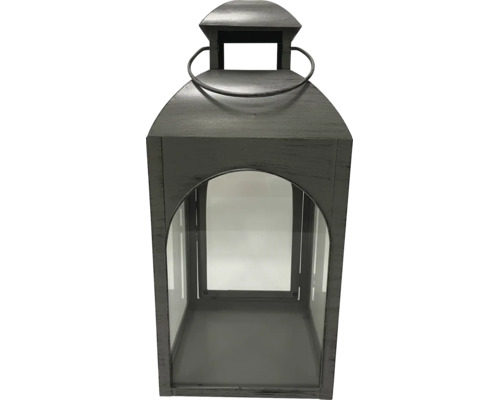 Laterne aus Metall und Glas mit Rundbogen-Öffnungen und Tragegriff für Garten und Wohnbereich.