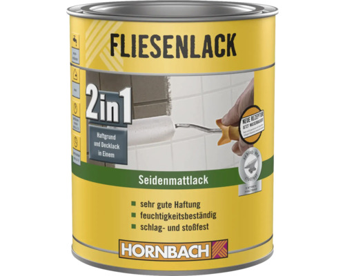 Hornbach Fliesenlack 2in1, seidenmatt, wasserbasiert, schlag- und stoßfest.