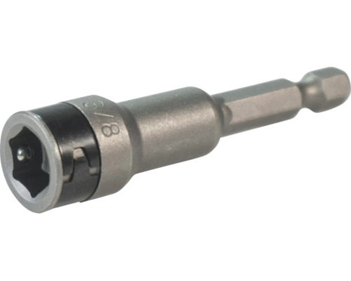 Magnetischer Steckschlüsseleinsatz aus Metall mit Sechskantschaft und 3/8 Zoll Aufnahme.