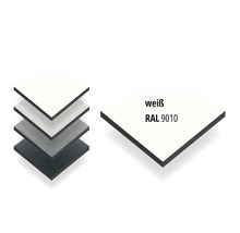 Aluminium-Verbundplatte RAL 9010 Weiß mit dunklem Kern.