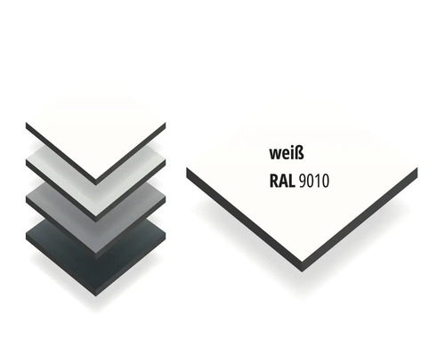 Aluminium-Verbundplatte RAL 9010 Weiß mit dunklem Kern.