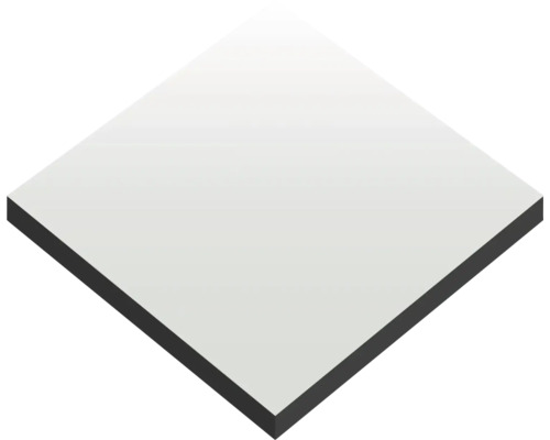 Quadratische Bauplatte mit weißer Oberfläche und dunklem Kern.
