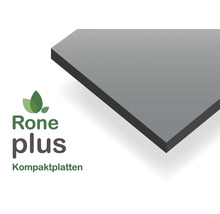 Rone plus Kompaktplatte, graue Platte mit schwarzem Kern, Rone plus Logo.