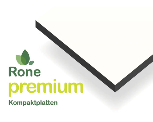 Rone Logo und Detailansicht einer Kompaktplatte mit dunklem Kern.