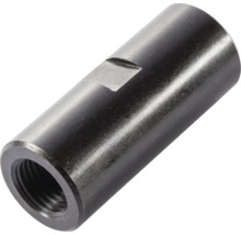 Schwarze zylindrische Gewindemuffe aus Metall mit Innengewinde.
