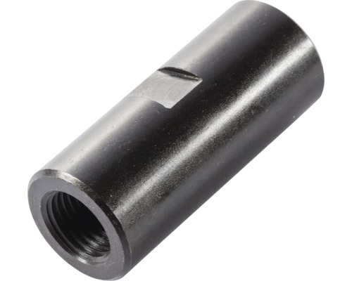 Schwarze zylindrische Gewindemuffe aus Metall mit Innengewinde.