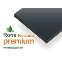 Detailansicht einer Rone Fassade Premium Kompaktplatte in Anthrazit mit Rone Logo.