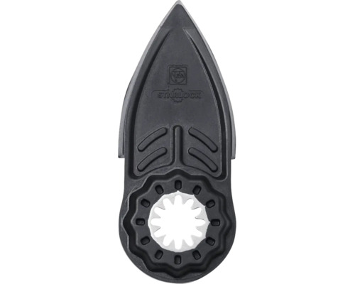 Fein Starlock Schleifplatte für Multitool, dreieckige Form mit Starlock-Aufnahme und Fein Logo.