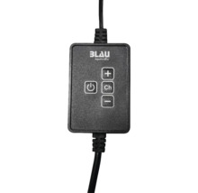Blau aquaristic Controller für Aquariumbeleuchtung mit Power-, Plus-, Minus- und Channel-Tasten.