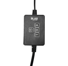 BLAU aquaristic Controller für Aquarienbeleuchtung mit Tasten für Ein und Aus, Plus, Minus und Kanalwahl.