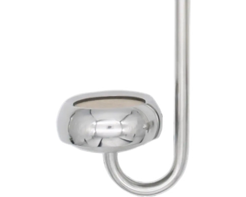 Verchromte Handbrausehalterung oder Seifenschalenhalterung an einer Duschstange.