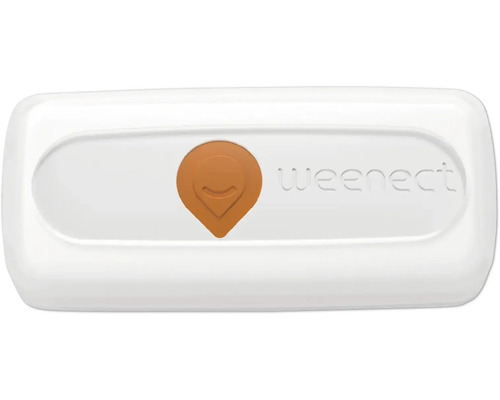Weenect GPS-Tracker für Hunde und Katzen, weißer kompakter Sender mit Logo.