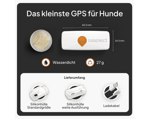 GPS Tracker weenect für Hunde 28 g, 6 x 2,4 x 1,5 cm, weiß